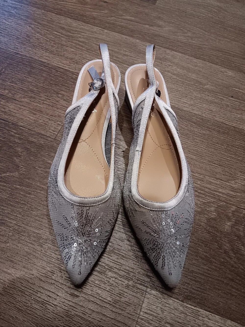 J.Renee Layton Rhinestone Embellished Slingback Pumps Silver